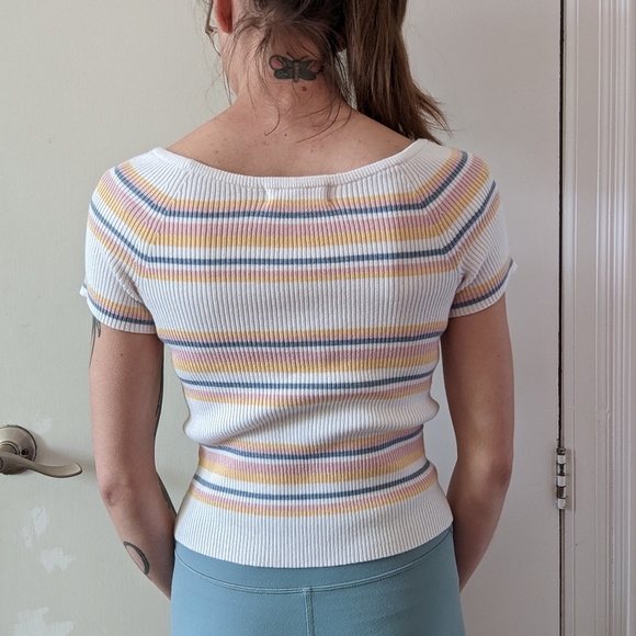 Pastel Striped Stretchy Knit Scoop Neck Top - Picture 6 of 6